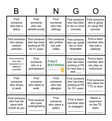 Social Committee Bingo Card