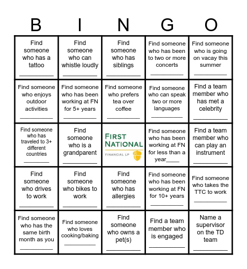 Social Committee Bingo Card