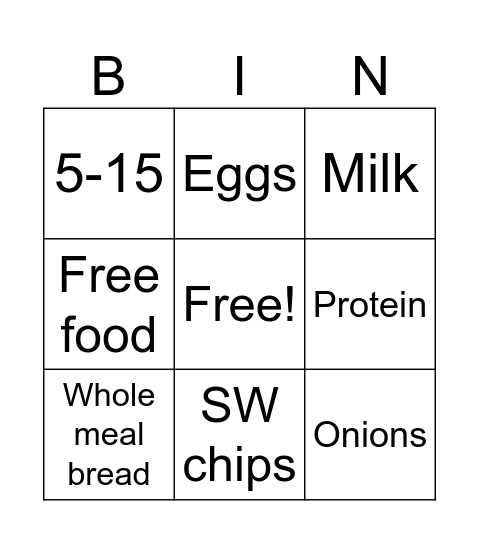 Slimming World Bingo Card