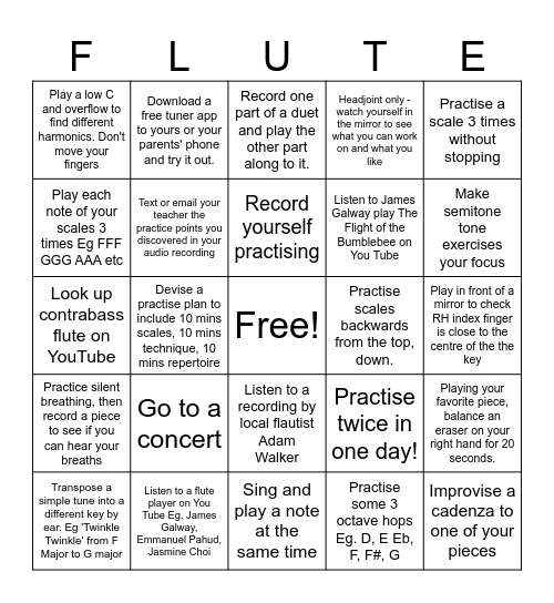 Flute Bingo Card