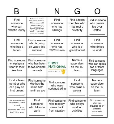Social Committee Bingo Card