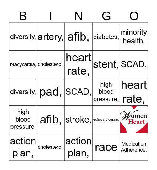 Sample WomenHeart Bingo Card