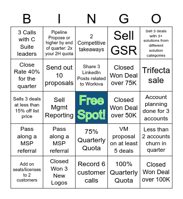 WORKIVA Sales Team Bingo Card