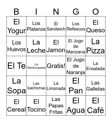 La Comida Bingo Card