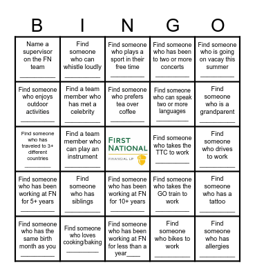 Social Committee Bingo Card