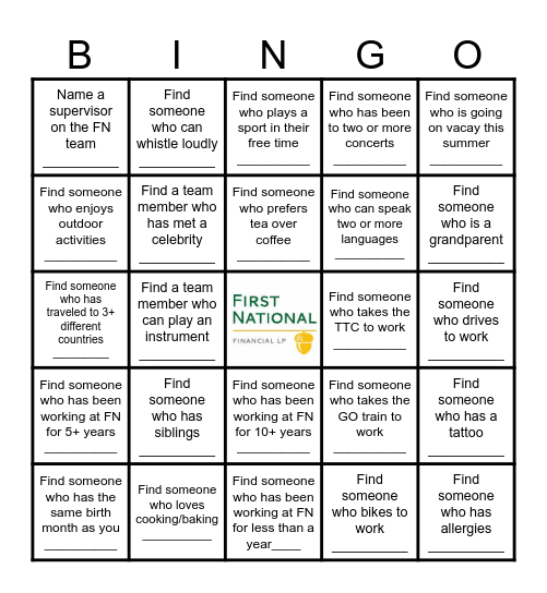 Social Committee Bingo Card