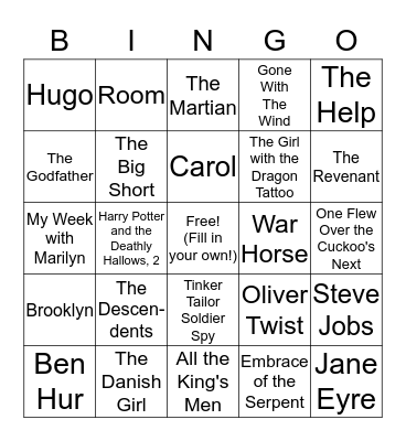 OSCAR Nominated/Winning Films from Books Bingo Card