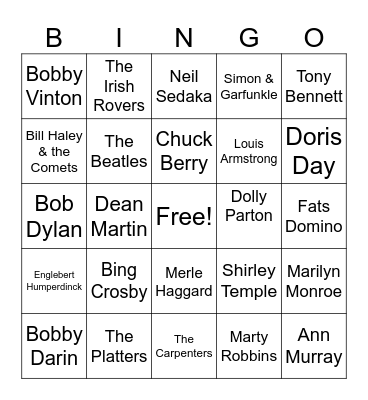 Musical Memories Bingo Card