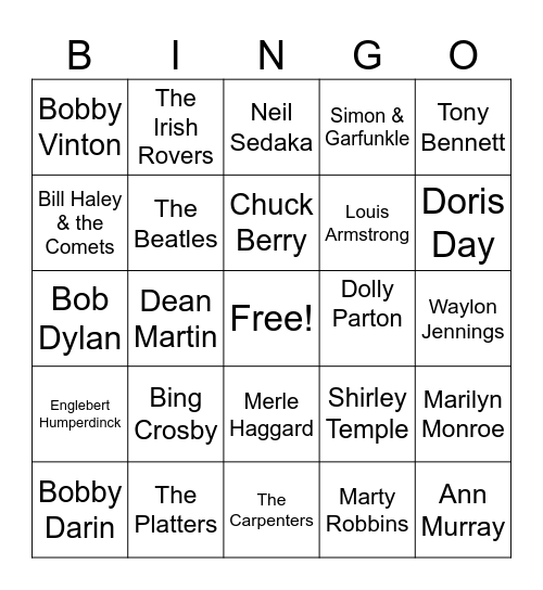 Musical Memories Bingo Card