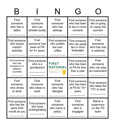 Social Committee Bingo Card