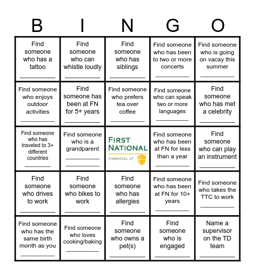 Social Committee Bingo Card