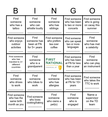 Social Committee Bingo Card