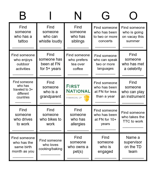 Social Committee Bingo Card