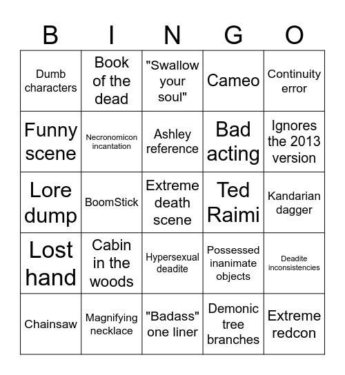 Groovy Evil Dead Rise Bingo Card