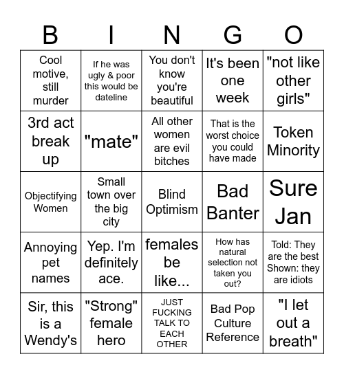 Tropes I hate Bingo Card