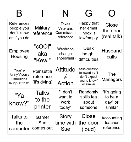 Sue BINGO Card