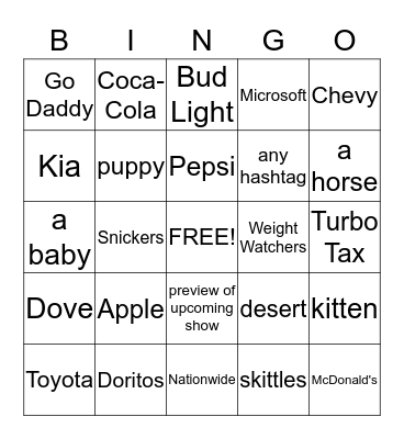 SUPERBOWL 50 COMMERICAL Bingo Card