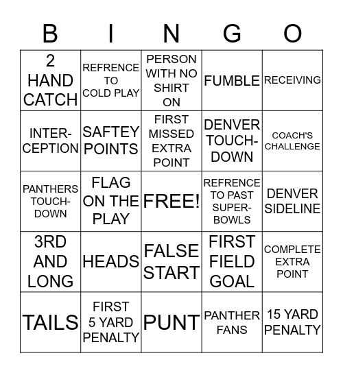 SUPERBOWL 50 Bingo Card