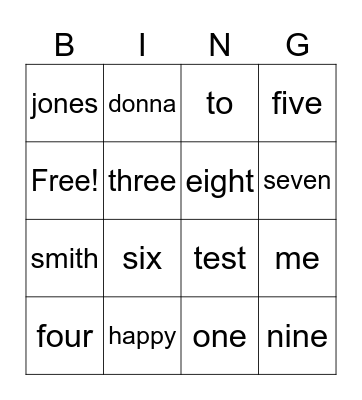 testing Bingo Card