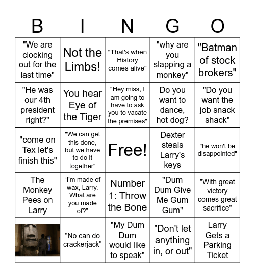 Night At the Museum Bingo Card