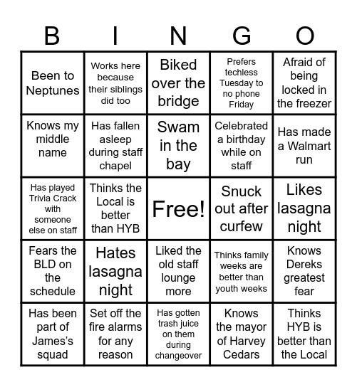 Harvey Bingo Card