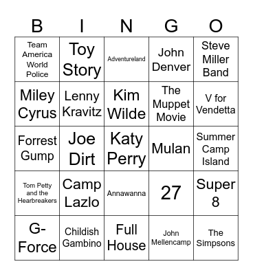 Fireworks & Summer TV Bingo Card