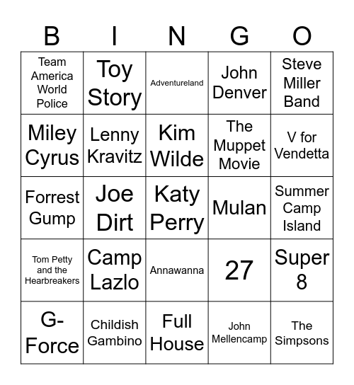 Fireworks & Summer TV Bingo Card