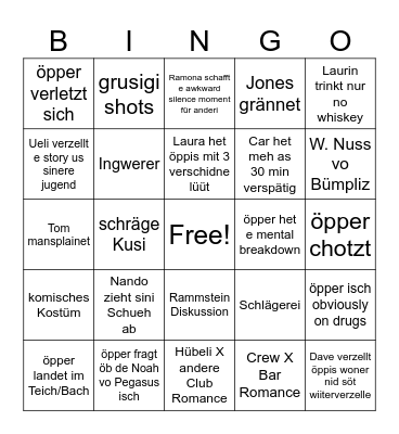 Staff Party 23 Bingo Card