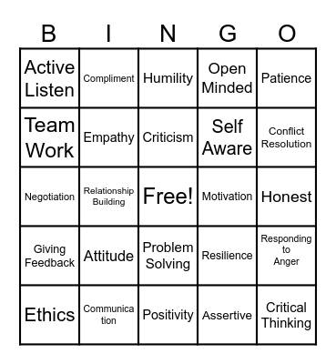 INTERPERSONAL SKILLS BINGO Card