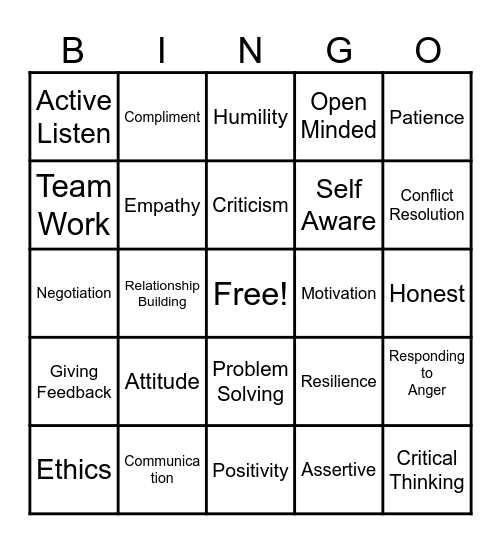 INTERPERSONAL SKILLS BINGO Card