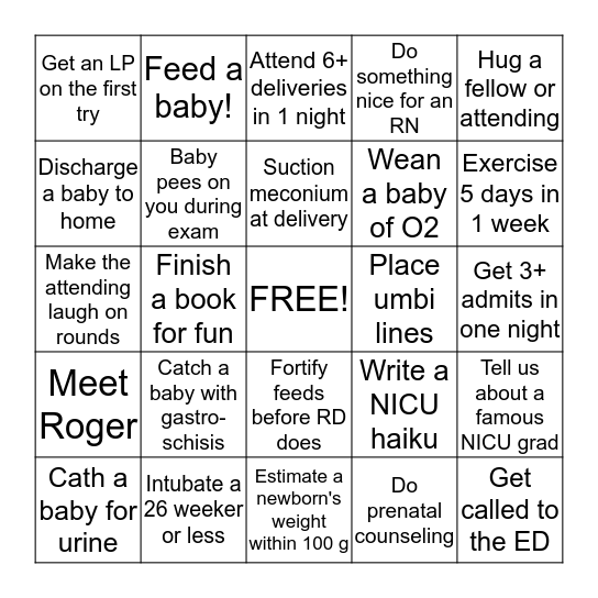 NICU BINGO! Bingo Card