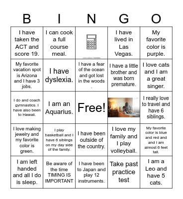 East High ACT Preparation Bingo Card
