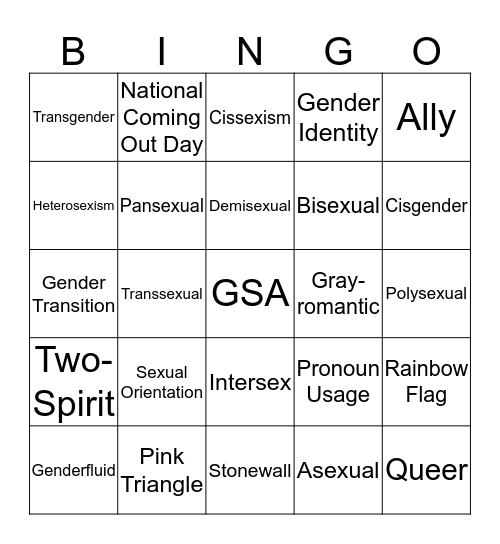 LGBTQ Terminology BINGO Card