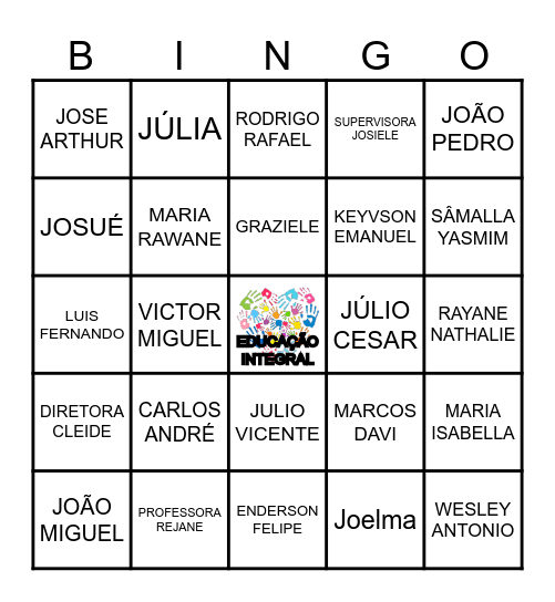 BINGO DOS NOMES 4º ANO EDUCAÇÃO INTEGRAL Bingo Card