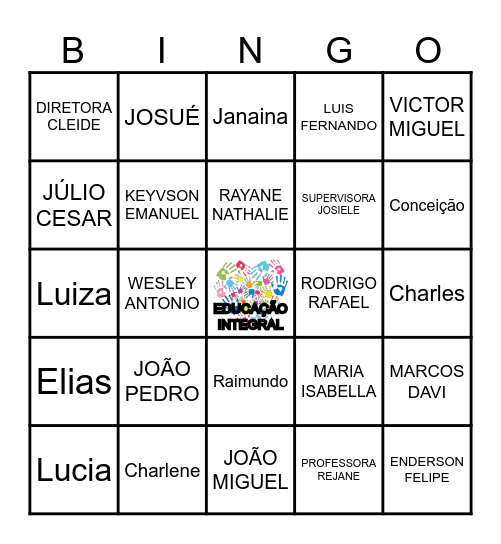 BINGO DOS NOMES 4º ANO EDUCAÇÃO INTEGRAL Bingo Card