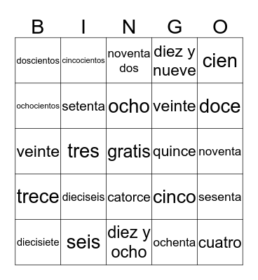 Los Numeros Hasta Cien Bingo Card