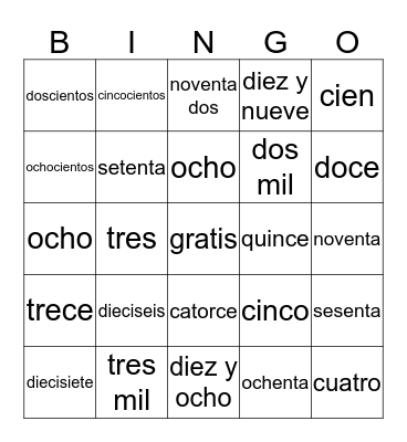 Los Numeros Hasta Cien Bingo Card