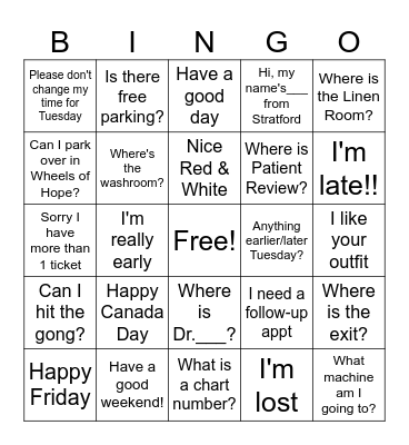 Canda Day Bingo Card