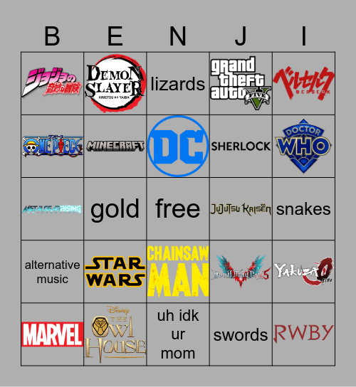 interests benji Bingo Card