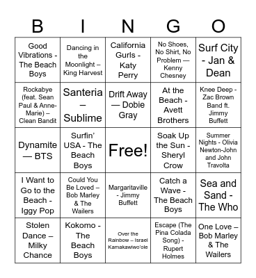 Beach Bingo Card