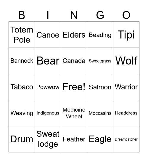 Indigenous Bingo Card