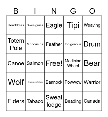 Indigenous Bingo Card