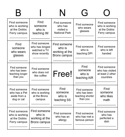 Find someone who Bingo Card