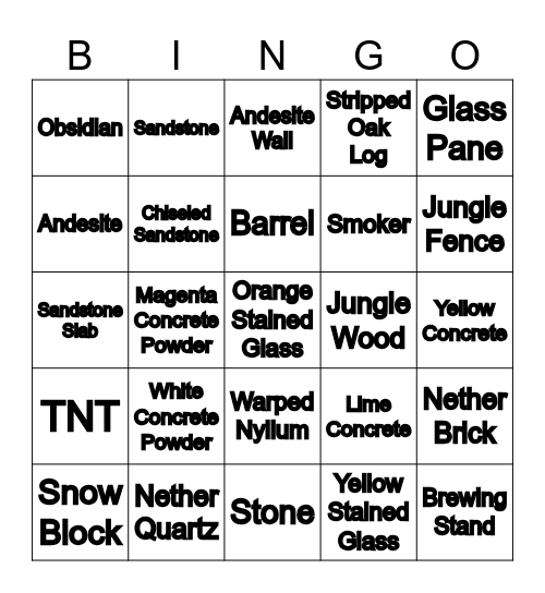 FUNNY MINECRAFT Bingo Card