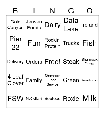 Shamrock Family Bingo Card