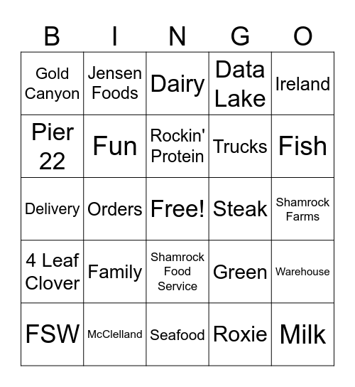 Shamrock Family Bingo Card