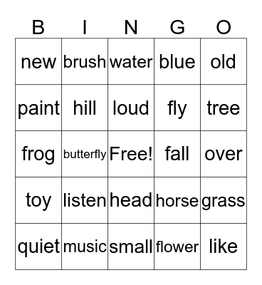 Vocabulary Words Bingo Card