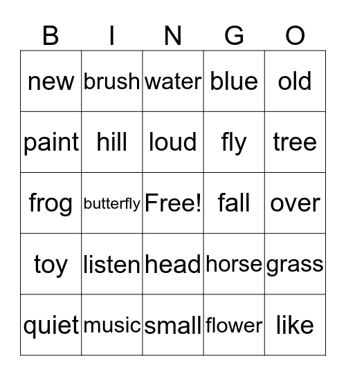 Vocabulary Words Bingo Card