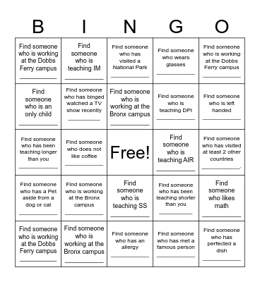 Find someone who Bingo Card