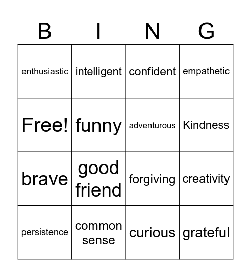 Strengths Bingo Card